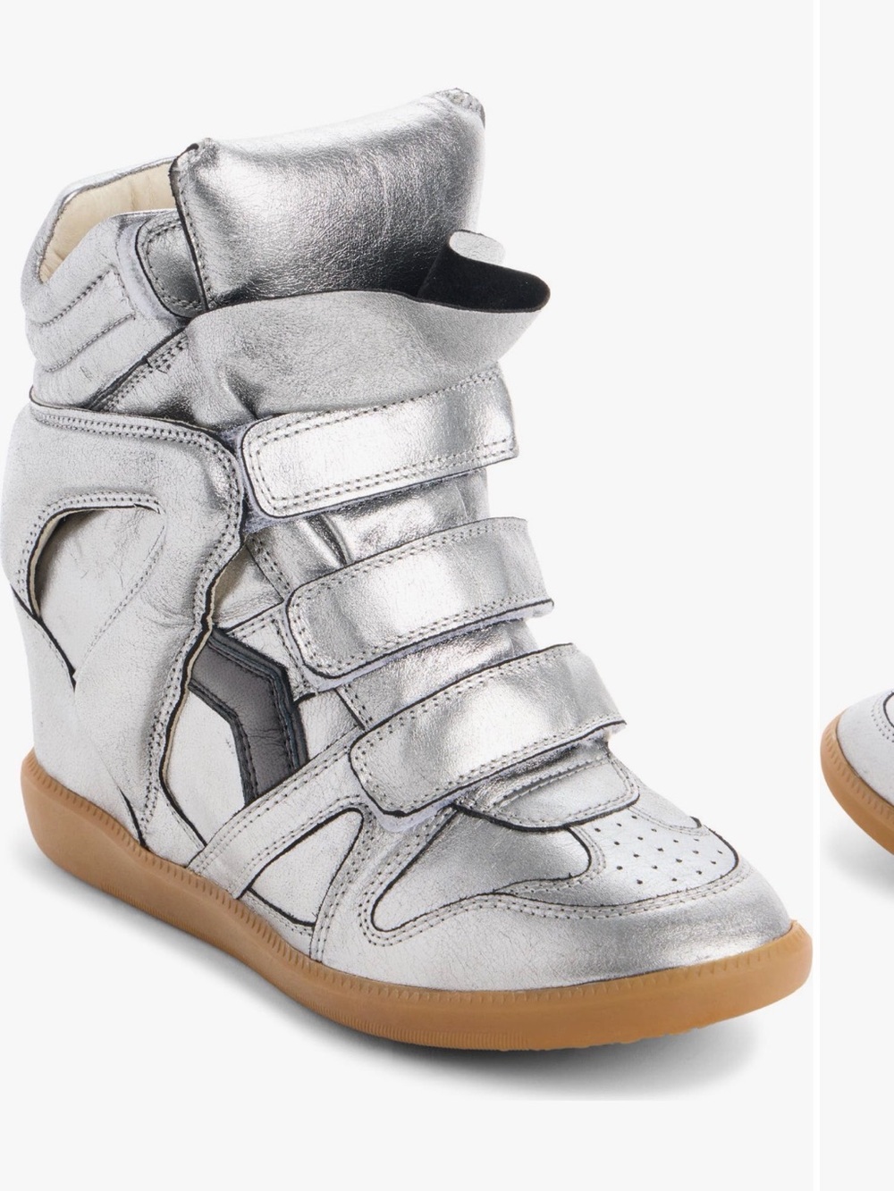 Isabel Marant Silver Metallic Wedge Sneaker with Gum Sole
